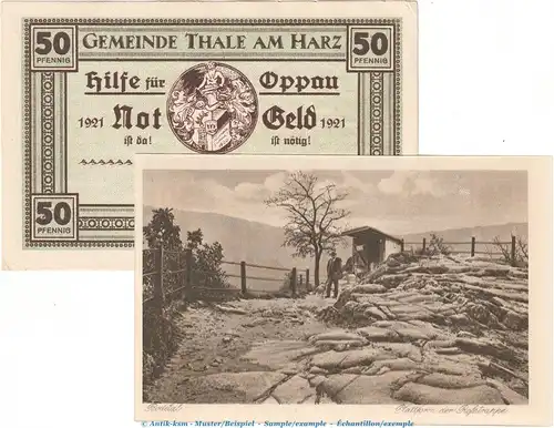 Notgeld -Hilfe für Oppau- Thale 1320.16 , 50 Pfennig Nr.10 in kfr. von 1921 , Sachsen Anhalt Seriennotgeld