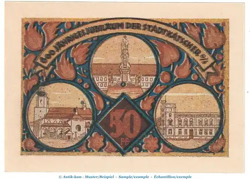 Notgeld Stadt Katscher 680.1 , 50 Pfennig Schein -September- in kfr. von 1921 , Ober Schlesien Seriennotgeld