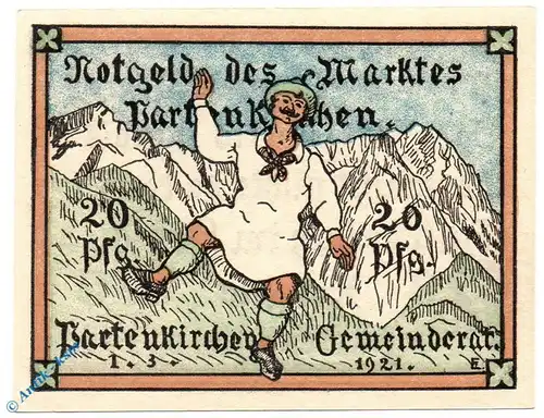 Notgeld Partenkirchen , 20 Pfennig Schein , Mehl Grabowski 1048.1 , von 1921 , Bayern Serien Notgeld