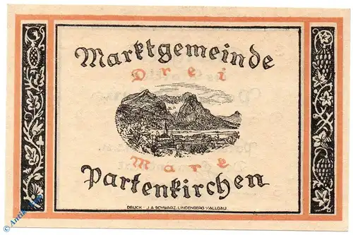 Notgeld Partenkirchen , 3 Mark Schein , Mehl Grabowski 1048.1 , von 1921 , Bayern Serien Notgeld