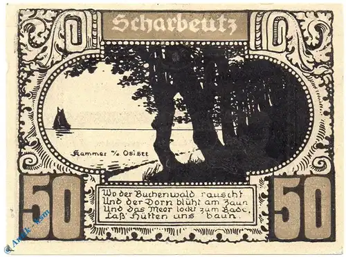 Notgeld Plön , 50 Pfennig Schein Nr 5 , schwarz gold , Mehl Grabowski 1063.9 , von 1921 , Schleswig Holstein Seriennotgeld