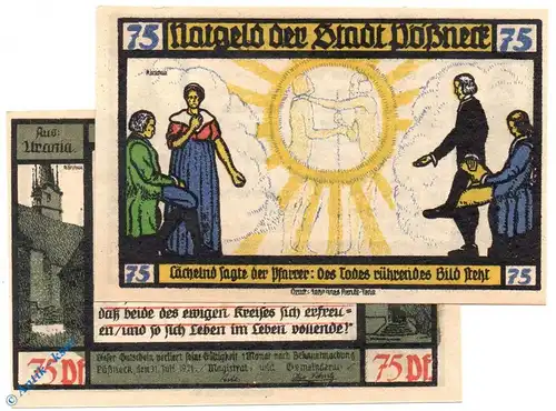Notgeld Pößneck , 75 Pfennig Schein Nr 9 , kornblumenblau , Mehl Grabowski 1066.5 a , von 1921 , Thüringen Serien Notgeld