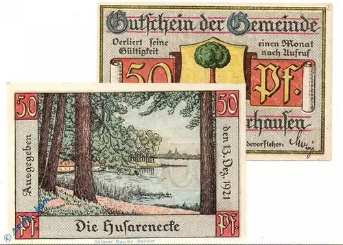 Notgeld Königswusterhausen , 50 Pfennig Schein A , grün blau , Mehl Grabowski 732.2 a , von 1921 , Brandenburg Seriennotgeld
