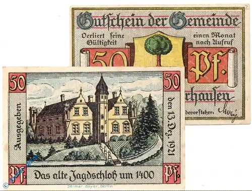 Notgeld Königswusterhausen , 50 Pfennig Schein B , grün blau , Mehl Grabowski 732.2 a , von 1921 , Brandenburg Seriennotgeld