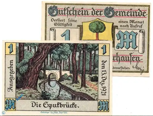 Notgeld Königswusterhausen , 1 Mark Schein F , grün blau , Mehl Grabowski 732.2 a , von 1921 , Brandenburg Seriennotgeld