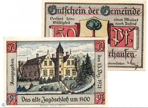 Notgeld Königswusterhausen , 50 Pfennig Schein B , blau blau , Mehl Grabowski 732.2 c , von 1921 , Brandenburg Seriennotgeld