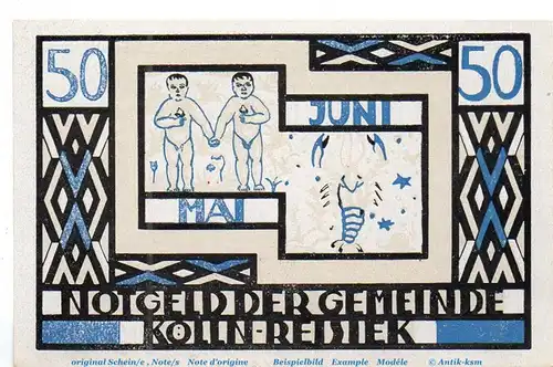 Notgeld Gemeinde Kölln Reisiek 715.1 , 50 Pfennig Schein Nr 1 in kfr. o.D. Schleswig Holstein Seriennotgeld
