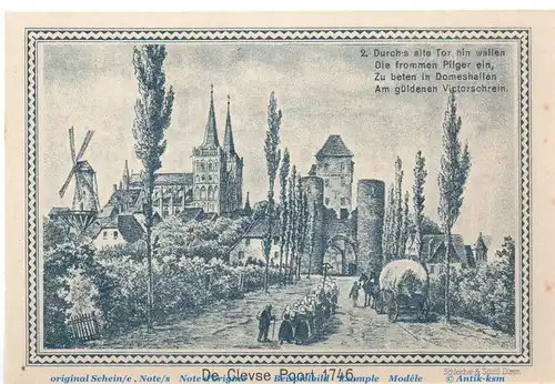 Notgeld Stadt Xanten 1465.1.a , 1,50 Mark Schein Nr 2 in kfr. von 1921 , Westfalen Seriennotgeld