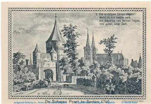Notgeld Stadt Xanten 1465.1.a , 1,50 Mark Schein Nr 3 in kfr. von 1921 , Westfalen Seriennotgeld