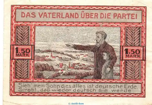 Notgeld Jungdeutscher Orden Kiel 694.1 , 1,50 Mark Schein in gbr. o.D. Schleswig Holstein Seriennotgeld