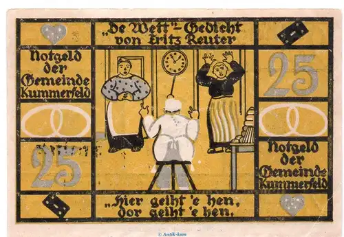 Notgeld Gemeinde Kummerfeld 749.8.a , 25 Pfennig Nr 2 Wz.Tropfen in kfr. o.D. Schleswig Holstein Seriennotgeld