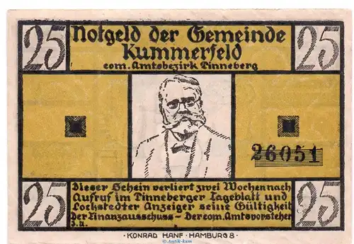 Notgeld Gemeinde Kummerfeld 749.8.a , 25 Pfennig Nr 2 Wz.Tropfen in kfr. o.D. Schleswig Holstein Seriennotgeld