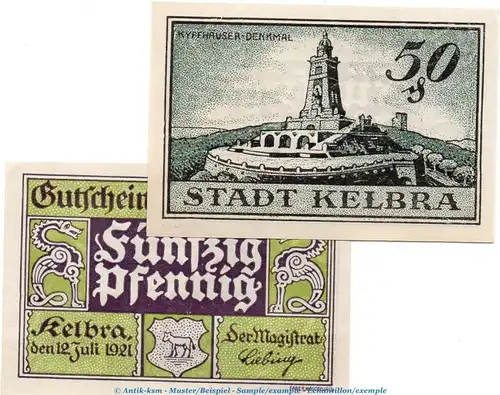 Notgeld Stadt Kelbra 686.3 , 50 Pfennig Nr.1 -Wz.Fabermännchen- in kfr. von 1921 , Sachsen Anhalt Seriennotgeld