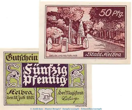Notgeld Stadt Kelbra 686.3 , 50 Pfennig Nr.4 -Wz.Fabermännchen- in kfr. von 1921 , Sachsen Anhalt Seriennotgeld