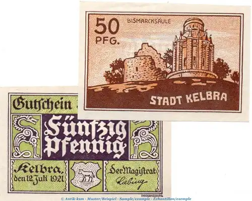 Notgeld Stadt Kelbra 686.3 , 50 Pfennig Nr.5 -Wz.Fabermännchen- in kfr. von 1921 , Sachsen Anhalt Seriennotgeld