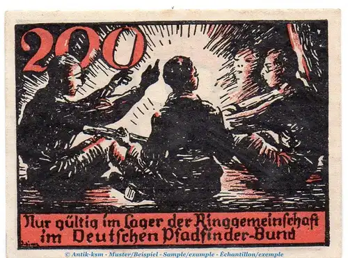 Notgeld Pfadfinderbund Tirschenreuth 1327.1 , 200 Pf. Schein in kfr. von 1921 , Bayern Seriennotgeld