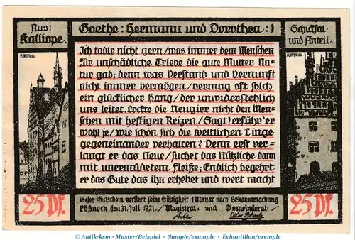 Notgeld Stadt Pößneck 1066.4.a , 25 Pfennig Nr.1 dunkelblau in kfr. von 1921 , Thüringen Seriennotgeld