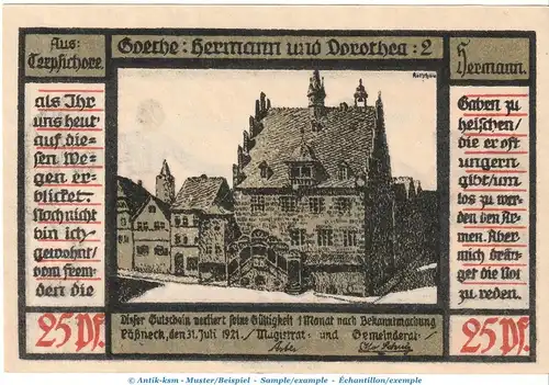 Notgeld Stadt Pößneck 1066.4.a , 25 Pfennig Nr.2 dunkelblau in kfr. von 1921 , Thüringen Seriennotgeld