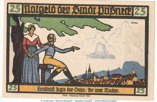 Notgeld Stadt Pößneck 1066.4.a , 25 Pfennig Nr.3 dunkelblau in kfr. von 1921 , Thüringen Seriennotgeld