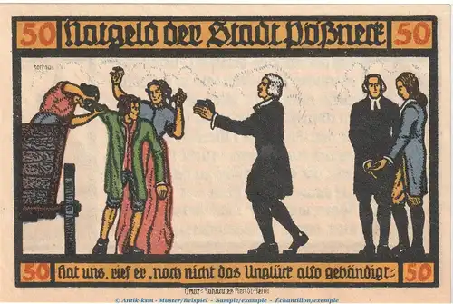 Notgeld Stadt Pößneck 1066.4.a , 50 Pfennig Nr.4 dunkelblau in kfr. von 1921 , Thüringen Seriennotgeld