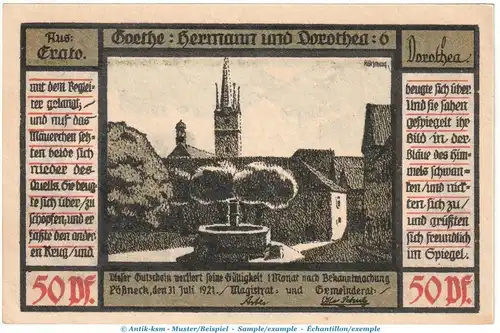 Notgeld Stadt Pößneck 1066.4.a , 50 Pfennig Nr.6 dunkelblau in kfr. von 1921 , Thüringen Seriennotgeld