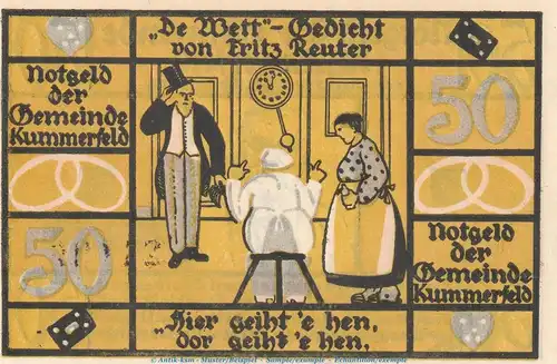 Notgeld Gemeinde Kummerfeld 749.4.a , 50 Pfennig Schein Nr.1 in kfr. o.D. Schleswig Holstein Seriennotgeld