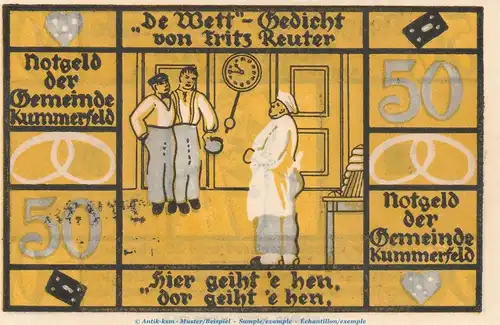 Notgeld Gemeinde Kummerfeld 749.4.a , 50 Pfennig Schein Nr.2 in kfr. o.D. Schleswig Holstein Seriennotgeld