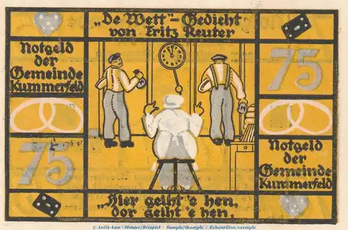 Notgeld Gemeinde Kummerfeld 749.4.a , 75 Pfennig Schein Nr.2 in kfr. o.D. Schleswig Holstein Seriennotgeld