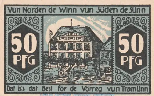 Notgeld Hotel dt. Kaiser Travemünde 1336.1.b , 50 Pfennig Schein in kfr. o.D. Schleswig Holstein Seriennotgeld