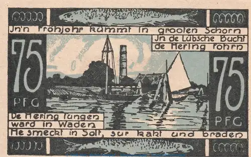 Notgeld Hotel dt. Kaiser Travemünde 1336.1.a , 75 Pfennig Schein in kfr. o.D. Schleswig Holstein Seriennotgeld