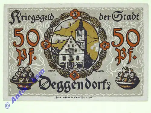 Deggendorf , Notgeld 50 Pfennig Schein unc-kfr. Ti.1315.25.02 , Bayern 1918 Verkehrsausgabe