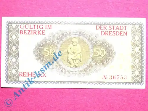 Notgeld Dresden , Einzelschein über 50 Pfennig , Tieste 1475.05.28 , von 1917 , Sachsen Verkehrsausgabe
