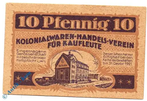 Chemnitz , Notgeld 10 Pfennig Schein in kfr. Tieste 1135.15.03 , Sachsen o.D. Verkehrsausgabe