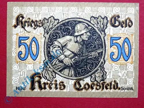 Notgeld Coesfeld , Einzelschein über 50 Pfennig , Tieste 1185.02.2 , von 1920 , Westfalen Verkehrsausgabe