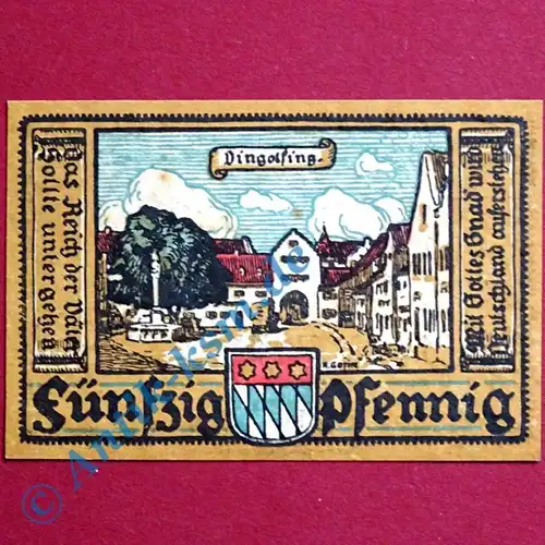 Notgeld Dingolfing , Schein über 50 Pfennig , Tieste 1385.15 , von 1920 , Bayern Verkehrsausgabe