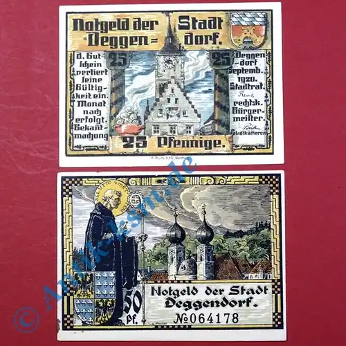 Notgeld Deggendorf , Satz mit 2 Scheinen , Tieste 1315.20 und 21 , von 1920 , Bayern Verkehrsausgabe