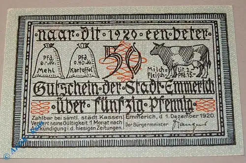 Notgeld Emmerich , 50 Pfennig Schein , Tieste 1710.05.26 , von 1920 , Rheinland Verkehrsausgabe