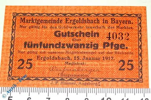 Ergoldsbach , Notgeld 25 Pfennig Schein unc-kfr. Ti.1760.05.10 , Bayern 1917 Verkehrsausgabe