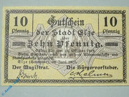 Notgeld Elze , 10 Pfennig Schein , Tieste 1690.05.01 , von 1917 , Niedersachsen Verkehrsausgabe