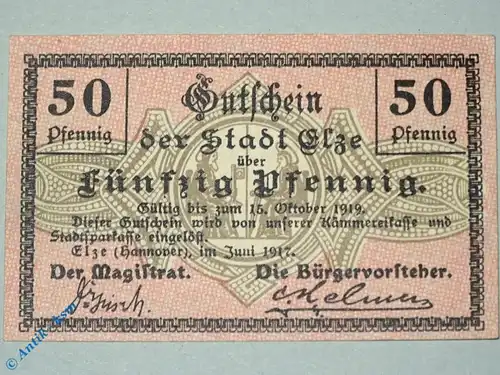 Notgeld Elze , 50 Pfennig Schein , Tieste 1690.05.03 , von 1917 , Niedersachsen Verkehrsausgabe