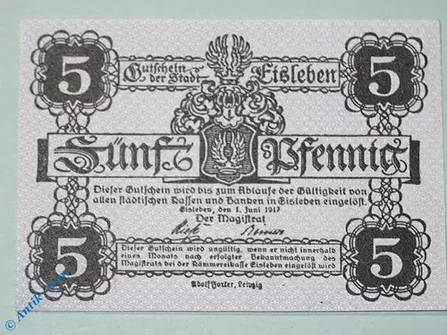 Notgeld Eisleben , 5 Pfennig Schein , Tieste 1640.10.01 , von 1917 , Sachsen Verkehrsausgabe
