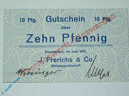 Notgeld Einswarden , 10 Pfennig Schein , Tieste 1620.05.86 , Juni 1921 , Niedersachsen Verkehrsausgabe