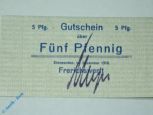 Notgeld Einswarden , 5 Pfennig Schein , Tieste 1620.05.60 , Dez 1918 , Niedersachsen Verkehrsausgabe