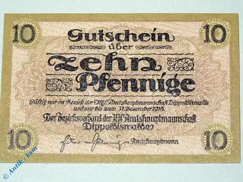 Notgeld Dippoldiswalde , 10 Pfennig Schein , Tieste 1400.15.01 , Sachsen Verkehrsausgabe
