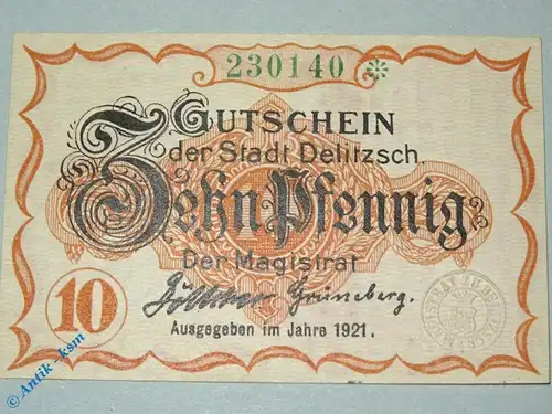 Notgeld Delitzsch , 10 Pfennig Schein , Tieste 1325.15.35 , von 1921 , Sachsen Verkehrsausgabe