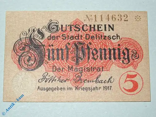 Notgeld Delitzsch , 5 Pfennig Schein , Tieste 1325.15.05 , von 1917 , Sachsen Verkehrsausgabe