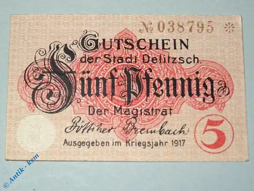 Notgeld Delitzsch , 5 Pfennig Schein , Tieste 1325.15.10 , von 1917 , Sachsen Verkehrsausgabe