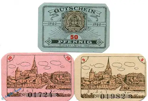 Notgeld Dannenberg , Set mit 3 Scheinen in kfr. Tieste 1285.05.20-22 , von 1920 , Niedersachsen Verkehrsausgabe