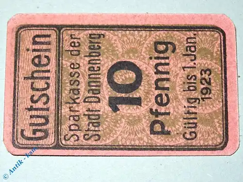 Notgeld Dannenberg , 10 Pfennig Schein , Tieste 1285.05.11 , Niedersachsen Verkehrsausgabe