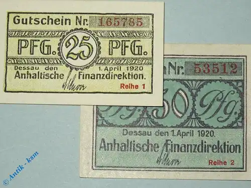 Notgeld Dessau , Set mit 2 Scheinen , Tieste 1340.05.10 und 11 , von 1920 , Anhalt Verkehrsausgabe